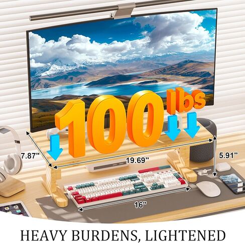 Bamboo Monitor Stand Riser for Desk, Height Adjustable Computer Riser & Laptop Stand, Ergonomic Desktop Organizer Shelf W/ Underneath Storage, Sturdy 100 lbs Capacity for Printer/TV/Home Office in Saudi Arabia