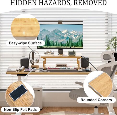 Bamboo Monitor Stand Riser for Desk, Height Adjustable Computer Riser & Laptop Stand, Ergonomic Desktop Organizer Shelf W/ Underneath Storage, Sturdy 100 lbs Capacity for Printer/TV/Home Office in Saudi Arabia