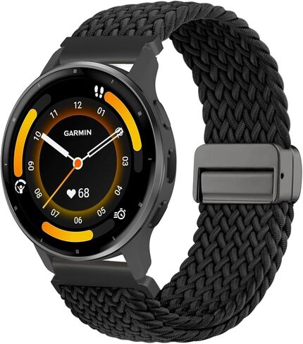 22mm Braided Nylon Watch Band Compatible with Garmin Garmin Vivoactive 4/Venu 3/Venu 2, Magnetic Stretchy Elastic Fabric Strap for Forerunner 265/255/255 Music Women Men in Saudi Arabia