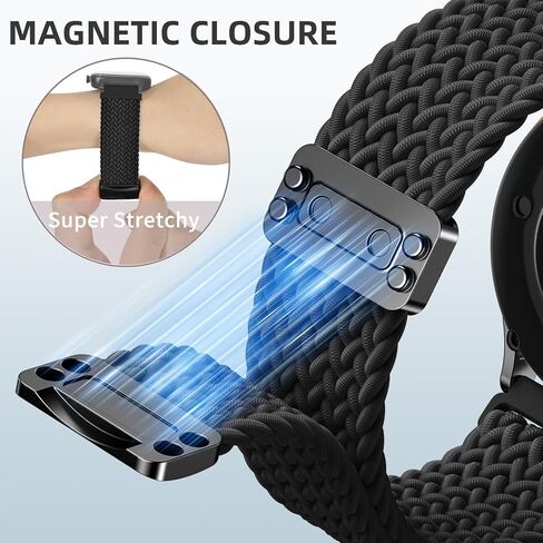 22mm Braided Nylon Watch Band Compatible with Garmin Garmin Vivoactive 4/Venu 3/Venu 2, Magnetic Stretchy Elastic Fabric Strap for Forerunner 265/255/255 Music Women Men in Saudi Arabia
