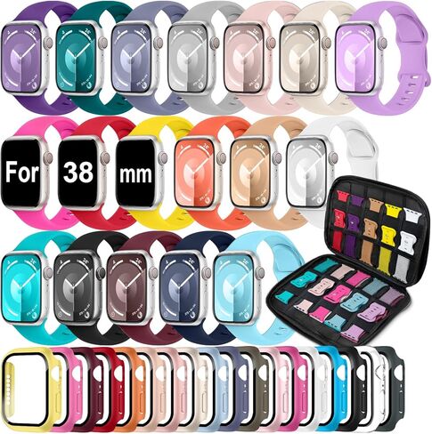 18 Pack Sport Band Compatible with Apple Watch Bands 40mm 41mm 42mm 44mm 45mm 46mm for Women Men,Silicone iWatch Bands with Screen Protector Case for iWatch 10 9 8 7 6 5 4 SE (Select the Right Size) in Saudi Arabia