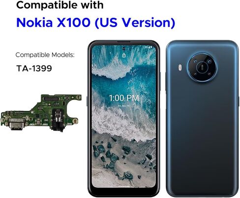 طقم استبدال منفذ الشحن متوافق مع Nokia X100 5G، موصل USB-C للوحة الإرساء فقط لهاتف Nokia X100 5G TA-1399، مع مجموعة أدوات in Kuwait