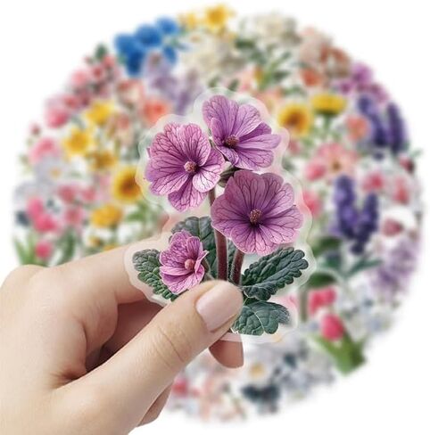 50 Pieces Vintage Flower Stickers Set - 3.4"×1.9‘’ Waterproof Clear Botanical Floral Journaling Sticker for Scrapbooking Junk Journal Supplies Bullet Journals Planner Collage Laptop Paper Crafts in Saudi Arabia