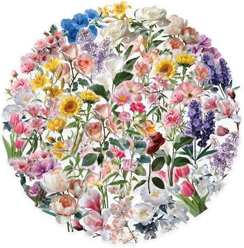 50 Pieces Vintage Flower Stickers Set - 3.4"×1.9‘’ Waterproof Clear Botanical Floral Journaling Sticker for Scrapbooking Junk Journal Supplies Bullet Journals Planner Collage Laptop Paper Crafts in Saudi Arabia