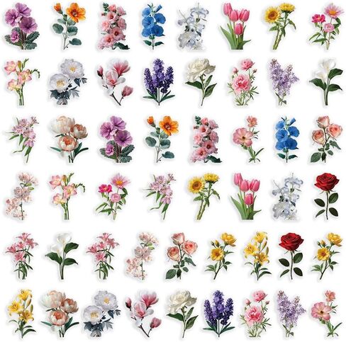 50 Pieces Vintage Flower Stickers Set - 3.4"×1.9‘’ Waterproof Clear Botanical Floral Journaling Sticker for Scrapbooking Junk Journal Supplies Bullet Journals Planner Collage Laptop Paper Crafts in Saudi Arabia
