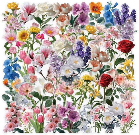 50 Pieces Vintage Flower Stickers Set - 3.4"×1.9‘’ Waterproof Clear Botanical Floral Journaling Sticker for Scrapbooking Junk Journal Supplies Bullet Journals Planner Collage Laptop Paper Crafts in Saudi Arabia
