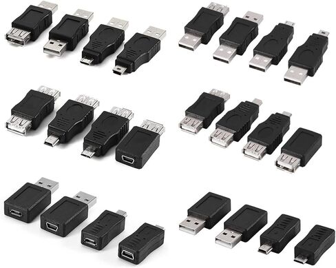 حزمة من 12 قطعة محول USB صغير، USB2.0، موصلات محولات ذكر أنثى مع وظيفة OTG، التوصيل والتشغيل لجميع احتياجات USB2.0 in Kuwait