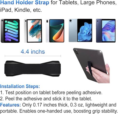 Hand Holder Strap for Tablets, Large Phones, iPad, Kindle, etc. - Black in Saudi Arabia