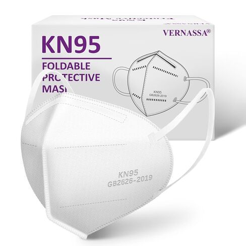 قناع الوجه VERNASSA KN95 50 قطعة، أقنعة KN95 قابلة للتنفس بخمس طبقات، كفاءة الفلتر ≥95% ضد PM2.5، أقنعة وجه بيضاء مغلفة بشكل فردي، يمكن التخلص منها in Kuwait