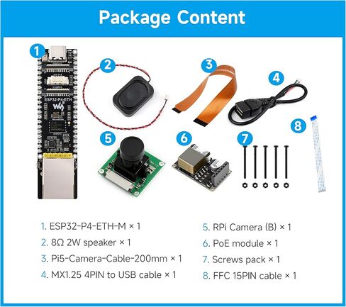 لوحة تطوير ESP32-P4 PoE ETH، استنادًا إلى ESP32-P4، منفذ إيثرنت RJ45 بسرعة 100 ميجابت في الثانية، واجهات غنية بين الإنسان والآلة، تدعم تفاعل الكلام بالذكاء الاصطناعي، مع وحدة PoE + كاميرا + مكبر صوت (8 عناصر) in Kuwait
