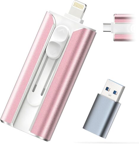 محرك أقراص فلاش iPhone سعة 64 جيجابايت معتمد من MFI - يوفر Photo Stick وUSB Stick مساحة تخزين للصور/الفيديو، كما أن محرك التخزين الخارجي متوافق مع iOS وAndroid والكمبيوتر الشخصي (وردي) (المساحة المتوفرة: ~58 جيجابايت) in Kuwait