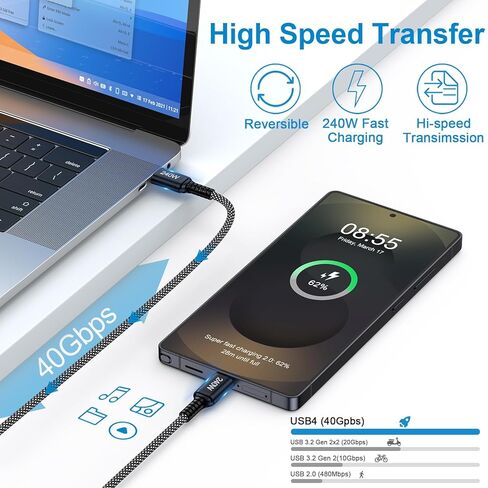 USB C to USB C Cable, [6FT, 2-Pack] 240W C to C Cable Fast Charging Type C Charger Cord USBC to USBC Phone Charger Cable for iPhone 17 16 15 Pro Max, iPad Pro, MacBook Air, Samsung Galaxy S25 S24 S23 in Saudi Arabia