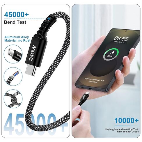 USB C to USB C Cable, [6FT, 2-Pack] 240W C to C Cable Fast Charging Type C Charger Cord USBC to USBC Phone Charger Cable for iPhone 17 16 15 Pro Max, iPad Pro, MacBook Air, Samsung Galaxy S25 S24 S23 in Saudi Arabia