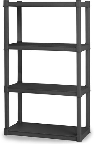 Sterilite Plastic Indoor Outdoor 4 Shelf Durable Shelving Unit for Garage, Basement, Sun Porch, Outbuilding or Shed, 50lb Shelf Max, Gray, 4 Pack in Kuwait