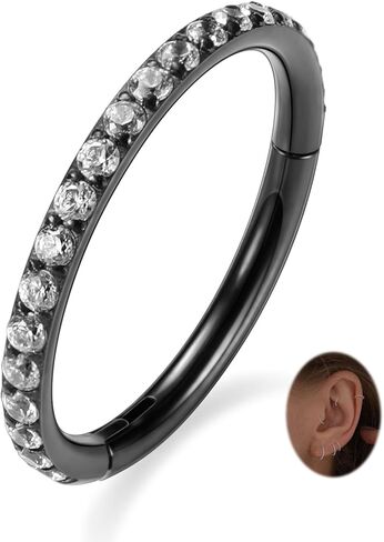 PEAKLINK Nose Ring 316L Surgical Steel Helix Cartilage Conch Earring with Gem Septum Clicker Daith Rook Tragus Lip Belly Ear Lobe Piercing Jewelry Nose Hoop, Diameter 5mm to 12mm in Saudi Arabia