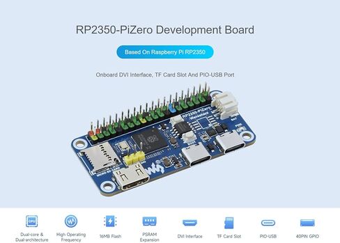لوحة تطوير وحدة التحكم الدقيقة RP2350-PiZero بناءً على Raspberry Pi RP2350، واجهة DVI المدمجة، فتحة بطاقة TF ومنفذ PIO-USB، متوافقة مع رأس Raspberry Pi 40PIN GPIO، فلاش 16 ميجابايت in Kuwait