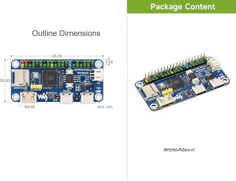 لوحة تطوير وحدة التحكم الدقيقة RP2350-PiZero بناءً على Raspberry Pi RP2350، واجهة DVI المدمجة، فتحة بطاقة TF ومنفذ PIO-USB، متوافقة مع رأس Raspberry Pi 40PIN GPIO، فلاش 16 ميجابايت in Kuwait