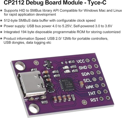 1PCS CP2112 Adapter Type-C MCU-2112 Debug Board USB to SMBus I2C Communication Module with USB C Cable with Dupont Cable in Saudi Arabia