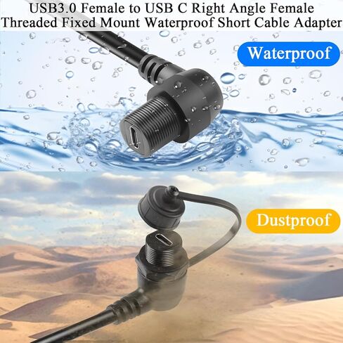 QIANRENON USB3.0 إلى النوع C موصل كابل قصير مقاوم للماء ذو ​​زاوية قائمة USB 3.0 أنثى إلى USB C 90 درجة زاوية أنثى محول تركيب اللوحة الأمامية 5 جيجابت في الثانية 5 فولت/3 أمبير، مثبت على لوحة القيادة، 30 سم/11.8 بوصة in Kuwait