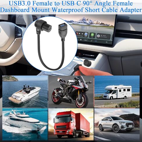 QIANRENON USB3.0 إلى النوع C موصل كابل قصير مقاوم للماء ذو ​​زاوية قائمة USB 3.0 أنثى إلى USB C 90 درجة زاوية أنثى محول تركيب اللوحة الأمامية 5 جيجابت في الثانية 5 فولت/3 أمبير، مثبت على لوحة القيادة، 30 سم/11.8 بوصة in Kuwait