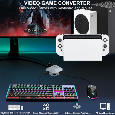 Keyboard and Mouse Adapter Converter for Nintendo Switch, Xbox Series X|S, Xbox One, PS4, PS3 | Plug & Play | Mouse Sensitivity, Aim Speed, Dead Zone Adjustment | Perfect for FPS, TPS, RTS Games in Saudi Arabia