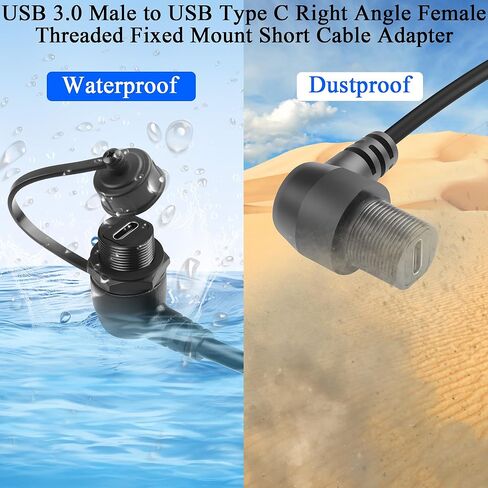 QIANRENON USB 3.0 إلى USB C 90 درجة زاوية ملولبة ثابتة محول كابل قصير مقاوم للماء USB3.0 ذكر إلى النوع C الزاوية اليمنى أنثى موصل تثبيت اللوحة الأمامية 5 جيجابت في الثانية 5 فولت/3 أمبير، مثبت على لوحة القيادة، 30 سم/11.8 بوصة in Kuwait