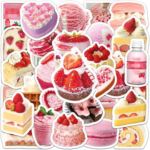 Cartoon Food - Pie Stickers, 55PCs Aesthetic Cute Vinyl Decals, Delicate Gift Stickers for Hydro Flask, Laptop, Water Bottle, Decals for Teens, Girls Party Supplies Children's Rewards (Colourful-3) in Kuwait