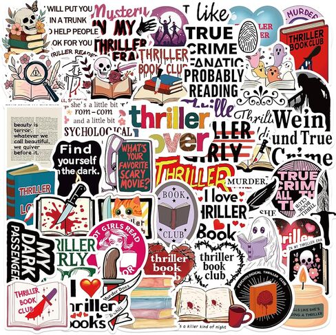 50 قطعة من ملصقات كتب الإثارة لجهاز Kindle، حزمة ملصقات Kindle للقراءة الكتابية للكتب وزجاجات المياه وأجهزة الكمبيوتر المحمولة وإكسسوارات ملصقات محبي الكتب هدايا للمراهقين والبالغين (كتاب الإثارة) in Kuwait