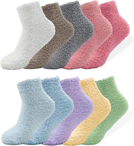 10 Pcs Fuzzy Socks for Women,Colorful Cozy Winter Sleep Warm Thick Plush Slipper Sleep Soft Sock for Holiday Gift in Saudi Arabia