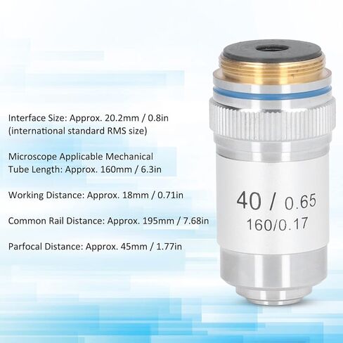 40X High Magnification Objective, Achromatic Microscope Objective 40X High Magnification 20.2mm Interface Standard RMS Silver for, Microscope Lenses in Saudi Arabia