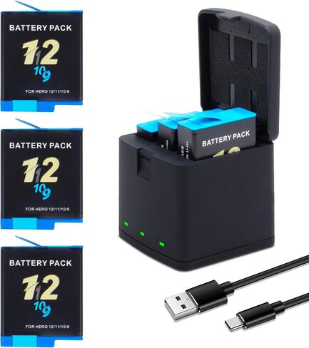 3-Pack Hero 12/11/10/9 Batteries with Quick Triple Slot Compatible with Hero 12, Hero 11, Hero 10, Hero 9 Black Sport Action Camera 2000mAh in Saudi Arabia