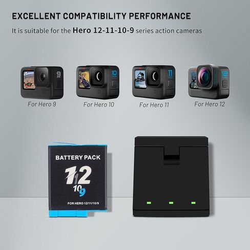 3-Pack Hero 12/11/10/9 Batteries with Quick Triple Slot Compatible with Hero 12, Hero 11, Hero 10, Hero 9 Black Sport Action Camera 2000mAh in Saudi Arabia