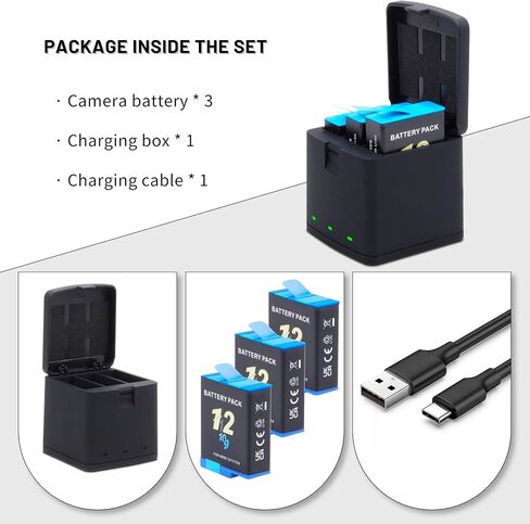 3-Pack Hero 12/11/10/9 Batteries with Quick Triple Slot Compatible with Hero 12, Hero 11, Hero 10, Hero 9 Black Sport Action Camera 2000mAh in Saudi Arabia