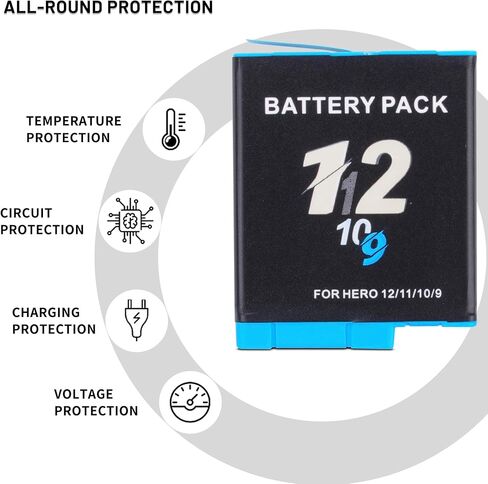 3-Pack Hero 12/11/10/9 Batteries with Quick Triple Slot Compatible with Hero 12, Hero 11, Hero 10, Hero 9 Black Sport Action Camera 2000mAh in Saudi Arabia
