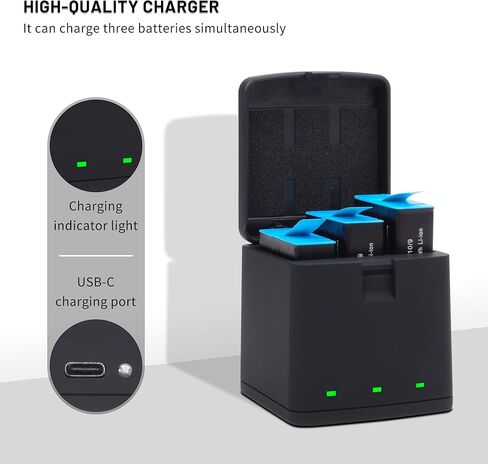 3-Pack Hero 12/11/10/9 Batteries with Quick Triple Slot Compatible with Hero 12, Hero 11, Hero 10, Hero 9 Black Sport Action Camera 2000mAh in Saudi Arabia
