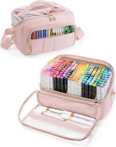 Quilted Marker Organizer Case Holds 180 Markers, Marker Storage Organizer Bag with Dividers and Detachable Crossbody Strap (Bag Only), Black in Saudi Arabia