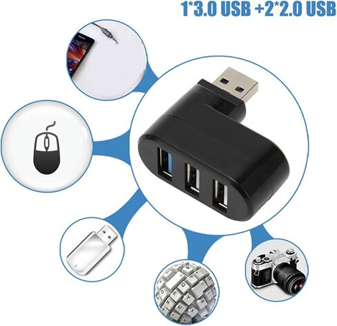 Mini USB Hub, 3 Port 90 and 180 Degree Rotatable Swivel Hub, Portable Compact USB 3.0 Data for Laptop, Desktop PC, Space Saving Design (Black) in Saudi Arabia