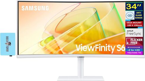 شاشة سامسونج منحنية 34 بوصة، شاشة Ultra-WQHD VA مع HDR10، AMD FreeSync، منحنية 1000R، مضادة للتوهج، خالية من الوميض، حامل VESA (100 × 100 مم)، منفذ Displayport ومنفذ Dockztorm USB، لون أبيض، عبوتان in Kuwait