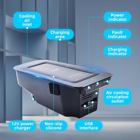 شاحن سيارة لاسلكي لفولفو مع منفذي USB، لوحة شحن سيارة لاسلكية 15 وات، شاحن هاتف وحدة التحكم المركزية للسيارة، مناسب لـ S60/V60/XC60/S90/V90/XC90 in Kuwait