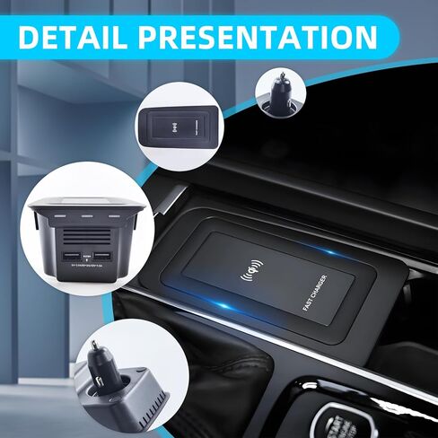 شاحن سيارة لاسلكي لفولفو مع منفذي USB، لوحة شحن سيارة لاسلكية 15 وات، شاحن هاتف وحدة التحكم المركزية للسيارة، مناسب لـ S60/V60/XC60/S90/V90/XC90 in Kuwait