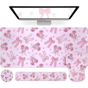 Petmolico 4-in-1 Wrist Rest Set with Desk Pad, Pink-Rose Bowknot in Kuwait