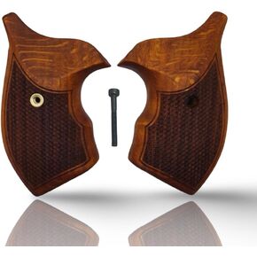 J Round Revolver Grips Compatible with S&W, Real Wood Gun Grips fits Smith & Wesson J Frame Round Butt .38 Special and 9mm Revolvers/Screw Included in Saudi Arabia
