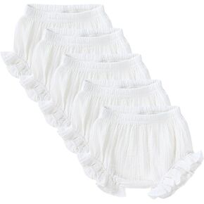 5 Pairs Baby Girls Boy Solid Cotton Gauze Ruffled Bloomers Diaper Cover Newborn Ruffled Bloomer Shorts in Kuwait