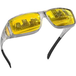 Night Vision Glasses Wrap-Around for Men Women,Fit Over Glasses,Polarized Night Driving Glasses with HD Yellow Lens in Saudi Arabia