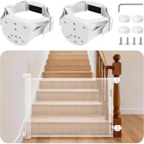 2Pcs Baby Gate Stair Railing Banister Adapter, Fits 1.9-4.72'' Diameter Universal Banisters, Wide Square/Round Railings No-Drilling Mounting Fittings for Retractable Gates, (White) in Kuwait