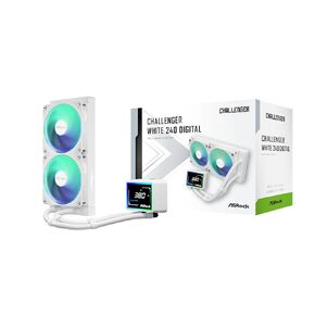 ASRock Challenger White 240 مبرد وحدة المعالجة المركزية السائل الرقمي الكل في واحد، مشعاع 240 مم، تصميم أبيض، شاشة رقمية ذكية 3 بوصات، إضاءة ARGB، وضع 0 ديسيبل، ضمان لمدة 6 سنوات in Saudi Arabia