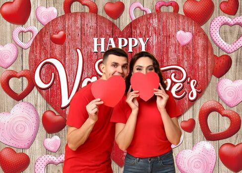 INRUI Happy Valentine's Day Photography Backdrop Rustic Wood Red Love Heart Valentine's Day Theme Bridal Baby Shower Party Decorations Banner (7x5FT) in Saudi Arabia
