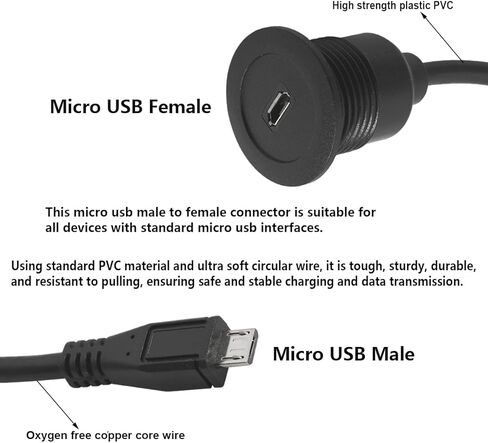 كابل تمديد PENGLIN Micro USB، كابل توصيل Micro USB 2.0 ذكر إلى أنثى، يدعم الشحن ونقل البيانات للسيارة/القارب/سطح المكتب (30 سم/11.8 بوصة) in Kuwait