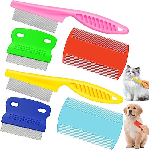 6 Pieces Pet Lice Combs Dog Grooming Flea Cat Tear Stain Comb for Removal Dandruff, Hair Stain, Nit(Pink, Light Blue, Dark Blue, Yellow) in Kuwait