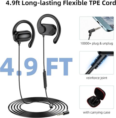 APETOO 3.5mm Open-Ear Headphones with Adjustable Earhook,Mic & Volume Control,4.9ft Wired Earbuds HiFi Stereo Anti-hurt Ear On-Ear Earphone for Chromebook Kids School Tablet Airplane Travel Laptop MP3 in Saudi Arabia